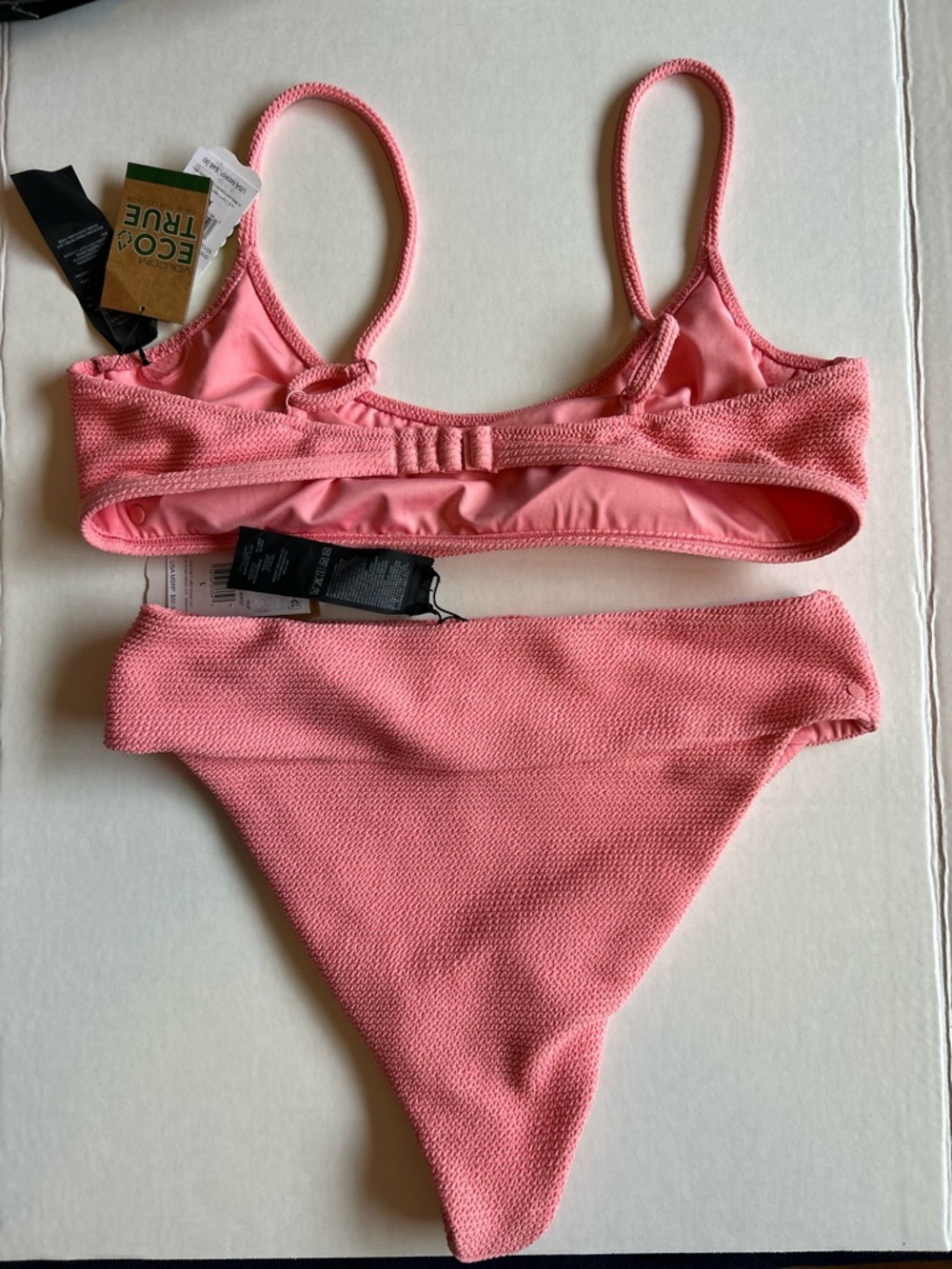 Volcom Pink Textured Bikini Set Size Top XL Bottom L - Picture 4 of 7